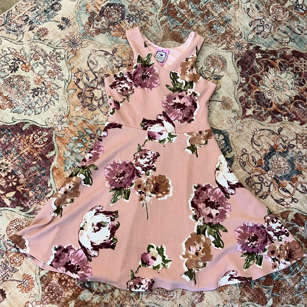 Girls simple A line pink mauve floral sundress 12 by 2 TWEEN